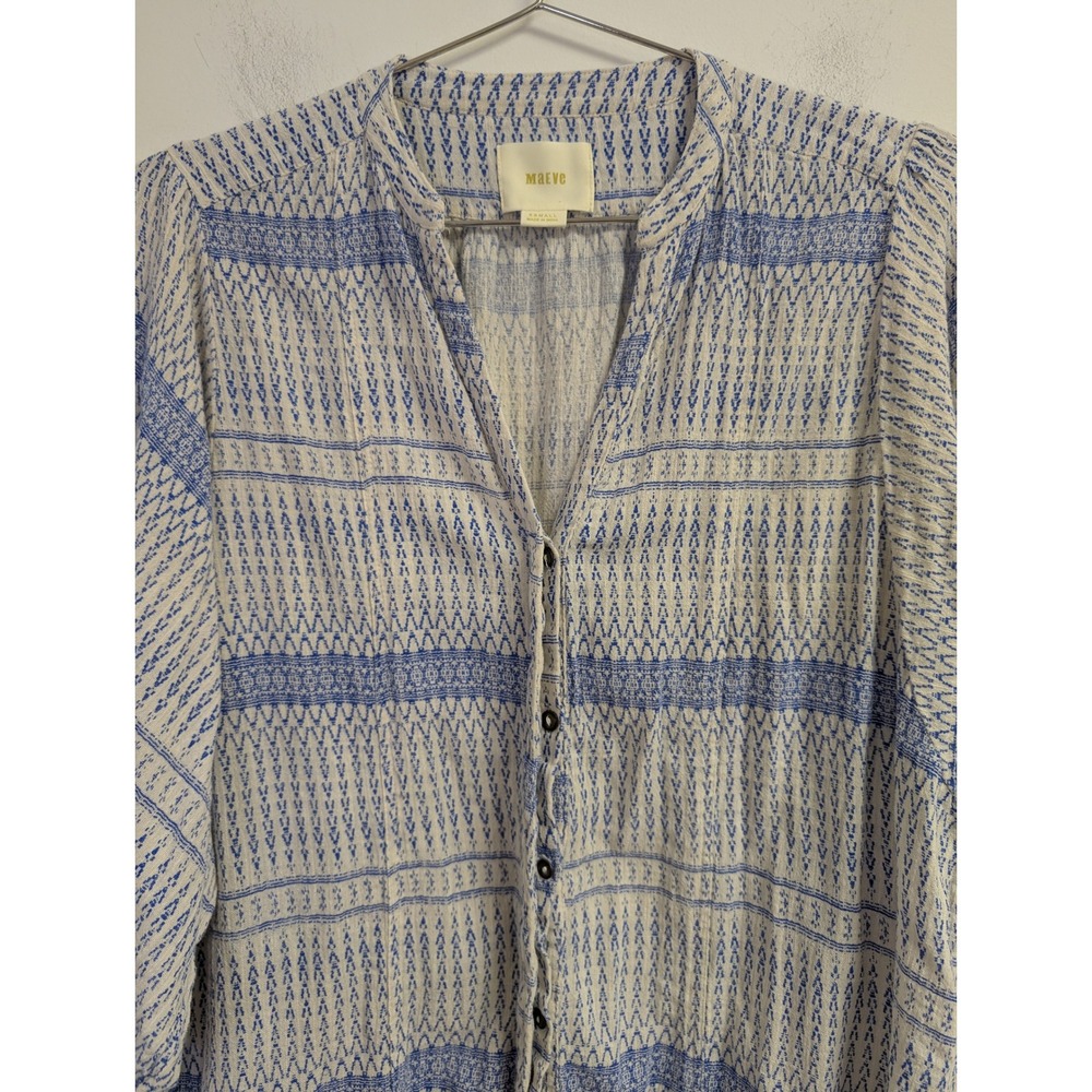 Maeve Anthropologie‎ Lena Yarn Dyed Tunic Oversized Boho Chic Blue White XS - Picture 4 of 9